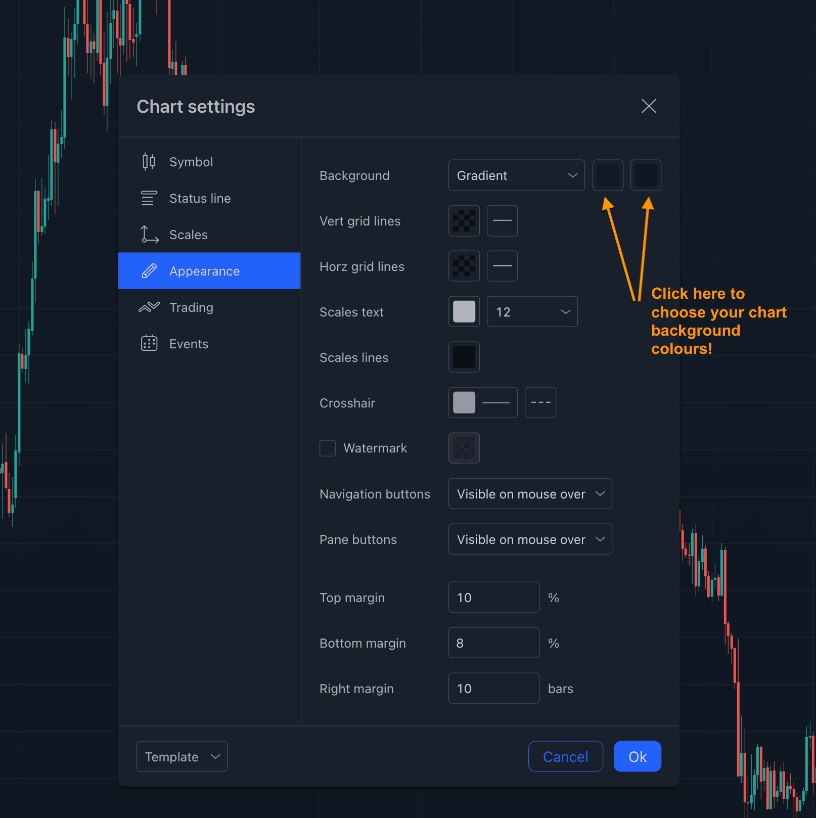 How to change your Tradingview chart background colour ?