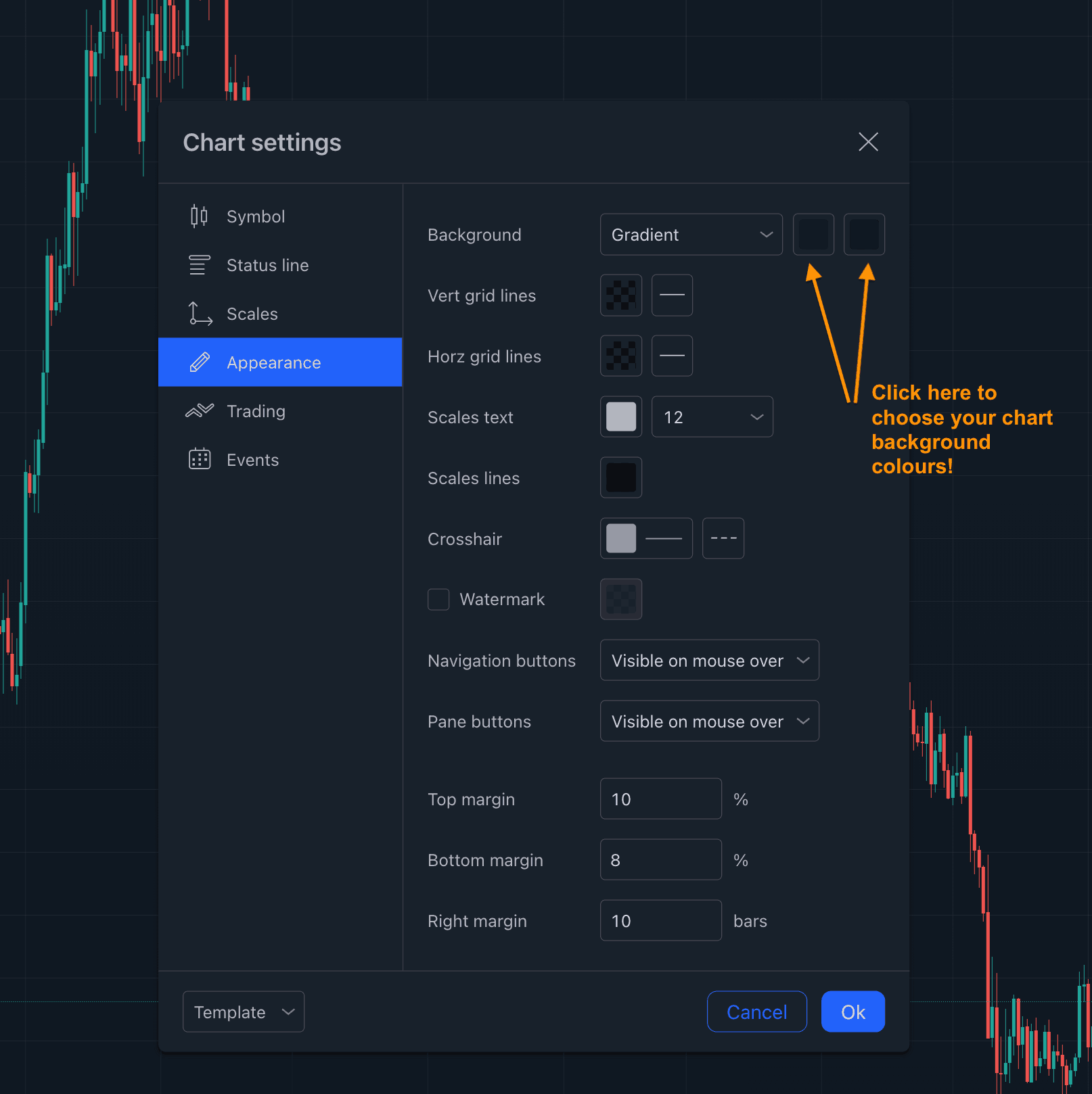 Changing your Tradingview chart background colour Chart Colors Tradingview